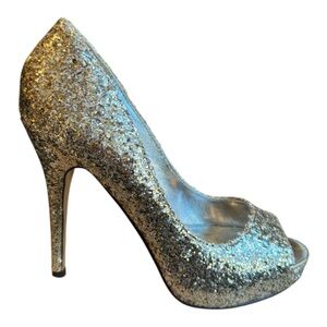 NWOB! M by Michael Antonio Sparkle Open Toe Pumps Heels Size 8 Gold Gl…